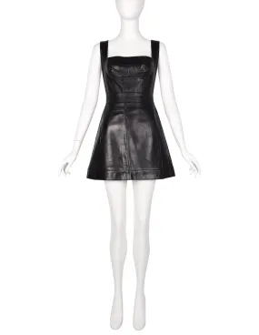 Herve Leger Vintage Black Leather Bustier Mini Dress